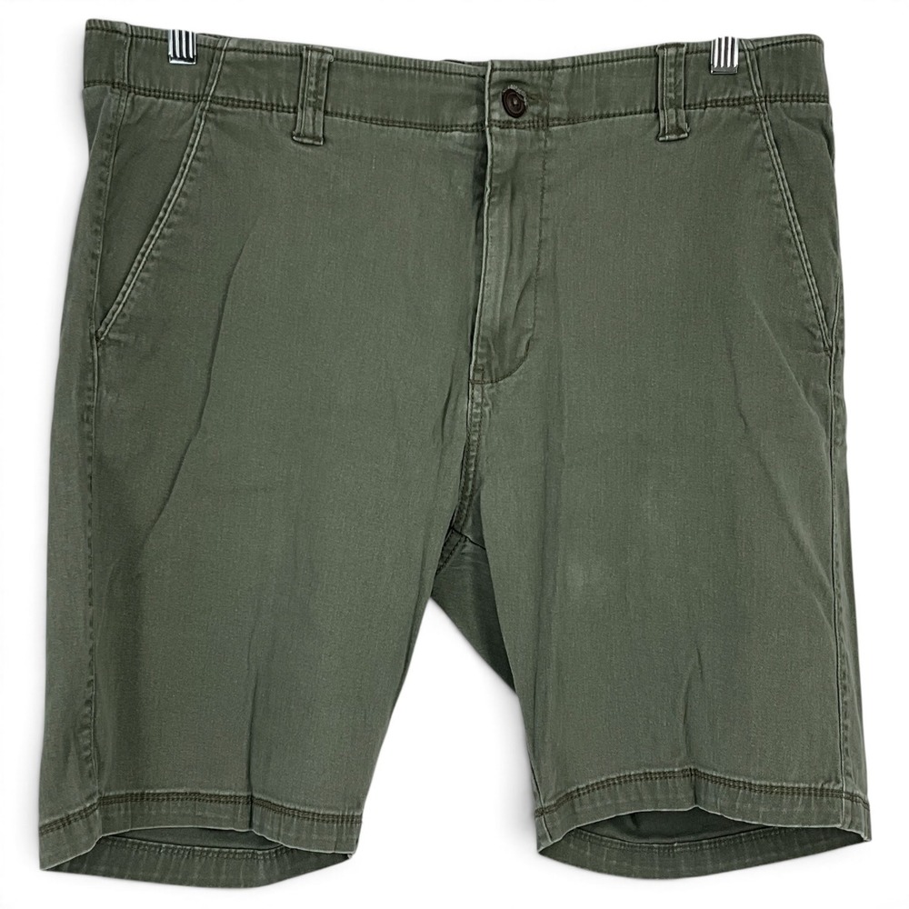 Iron Flex Mens Olive Green Chino Shorts Size 36 Flat Front Stretch Casual